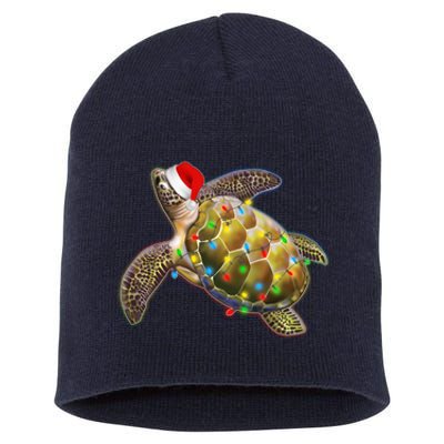 Cute Christmas Lights Santa Sea Turtle Short Acrylic Beanie