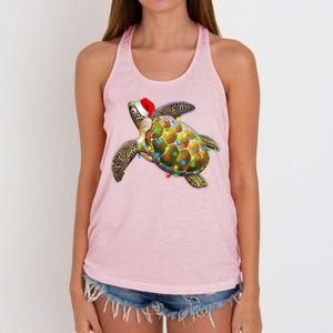 Cute Christmas Lights Santa Sea Turtle Women's Knotted Racerback Tank