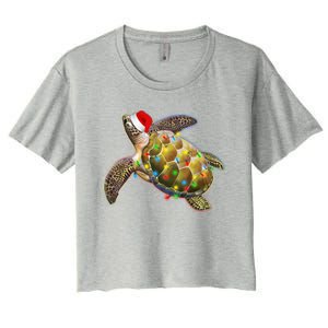 Cute Christmas Lights Santa Sea Turtle Women's Crop Top Tee