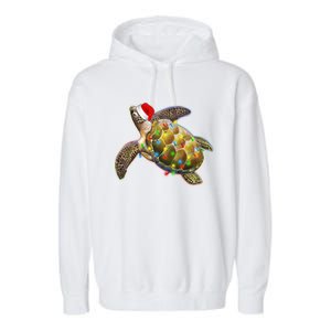 Cute Christmas Lights Santa Sea Turtle Garment-Dyed Fleece Hoodie