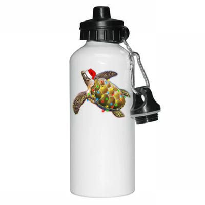 Cute Christmas Lights Santa Sea Turtle Aluminum Water Bottle