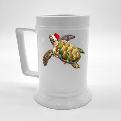 Cute Christmas Lights Santa Sea Turtle Beer Stein