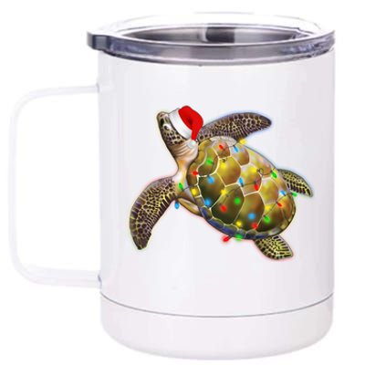 Cute Christmas Lights Santa Sea Turtle 12 oz Stainless Steel Tumbler Cup