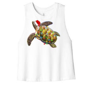 Cute Christmas Lights Santa Sea Turtle Women's Racerback Cropped Tank