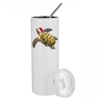 Cute Christmas Lights Santa Sea Turtle Stainless Steel Tumbler