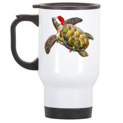 Cute Christmas Lights Santa Sea Turtle Stainless Steel Travel Mug