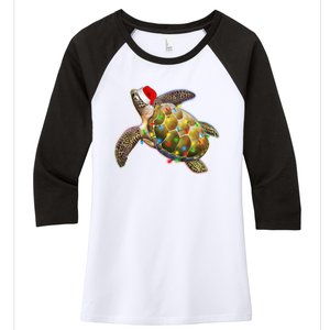 Cute Christmas Lights Santa Sea Turtle Women's Tri-Blend 3/4-Sleeve Raglan Shirt