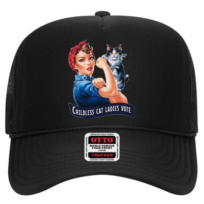 Childless Cat Ladies Vote Rosie The Riveter High Crown Mesh Back Trucker Hat