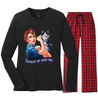 Childless Cat Ladies Vote Rosie The Riveter Women's Long Sleeve Flannel Pajama Set 