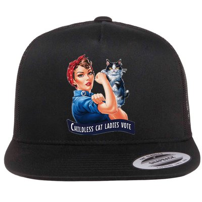 Childless Cat Ladies Vote Rosie The Riveter Flat Bill Trucker Hat