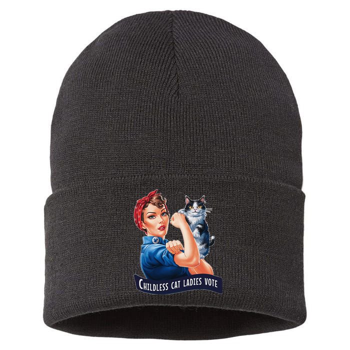 Childless Cat Ladies Vote Rosie The Riveter Sustainable Knit Beanie