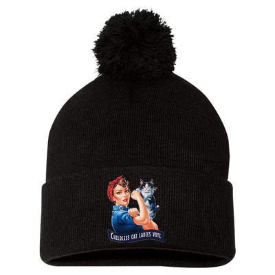 Childless Cat Ladies Vote Rosie The Riveter Pom Pom 12in Knit Beanie