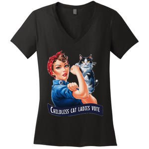 Childless Cat Ladies Vote Rosie The Riveter Women's V-Neck T-Shirt