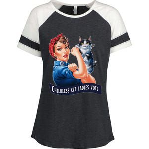 Childless Cat Ladies Vote Rosie The Riveter Enza Ladies Jersey Colorblock Tee