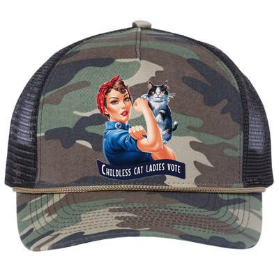 Childless Cat Ladies Vote Rosie The Riveter Retro Rope Trucker Hat Cap