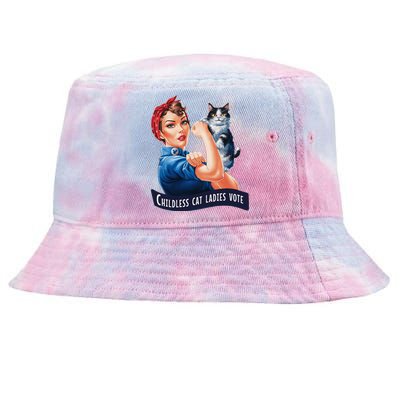 Childless Cat Ladies Vote Rosie The Riveter Tie-Dyed Bucket Hat