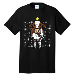 Cow Christmas Lights Funny Xmas Farm Farmer Tall T-Shirt