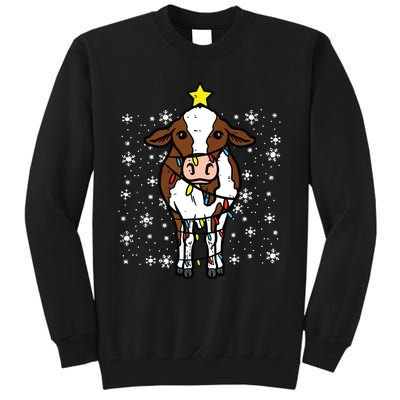 Cow Christmas Lights Funny Xmas Farm Farmer Tall Sweatshirt