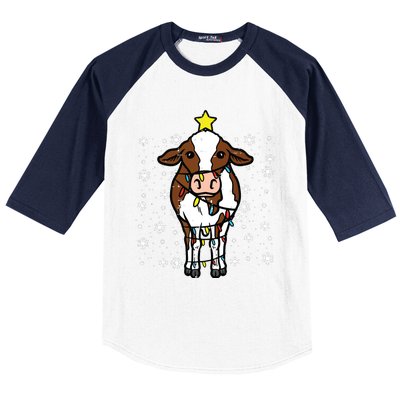 Cow Christmas Lights Funny Xmas Farm Farmer Baseball Sleeve Shirt