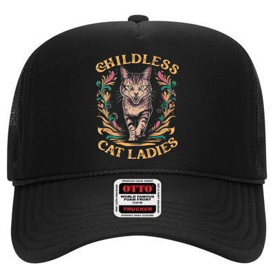 Childless Cat Ladies Feminist Childless Cat Ladies 2024 High Crown Mesh Back Trucker Hat