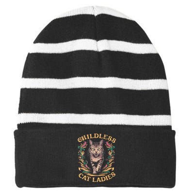 Childless Cat Ladies Feminist Childless Cat Ladies 2024 Striped Beanie with Solid Band