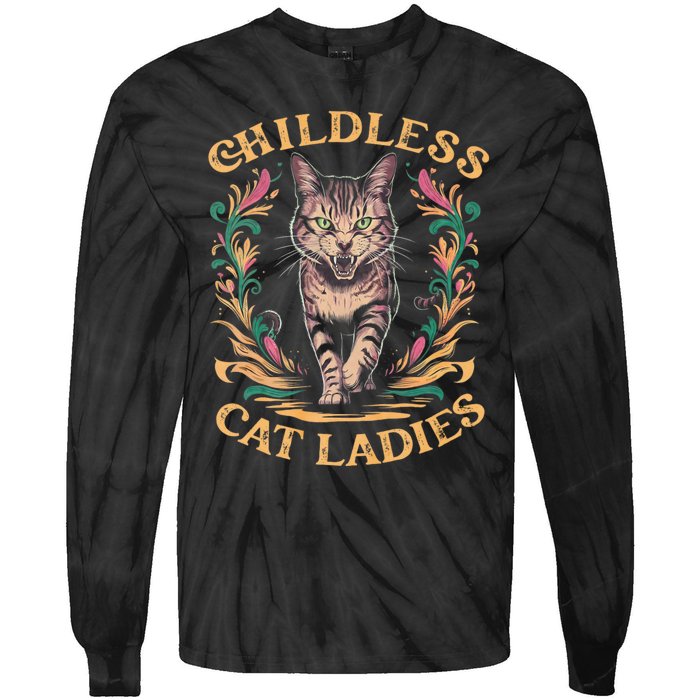 Childless Cat Ladies Feminist Childless Cat Ladies 2024 Tie-Dye Long Sleeve Shirt