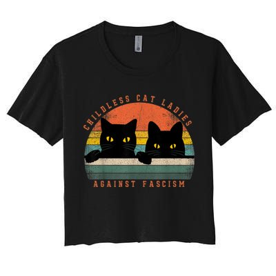 Childless Cat Ladies Feminist Childless Cat Ladies Against Fascism Women's Crop Top Tee