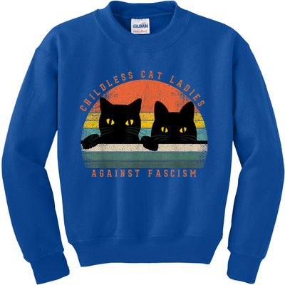 Childless Cat Ladies Feminist Childless Cat Ladies Against Fascism Kids Sweatshirt