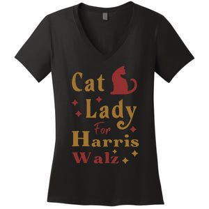 Childless Cat Lady For Kamala Harris Tim Walz Waltz 2024 Women's V-Neck T-Shirt