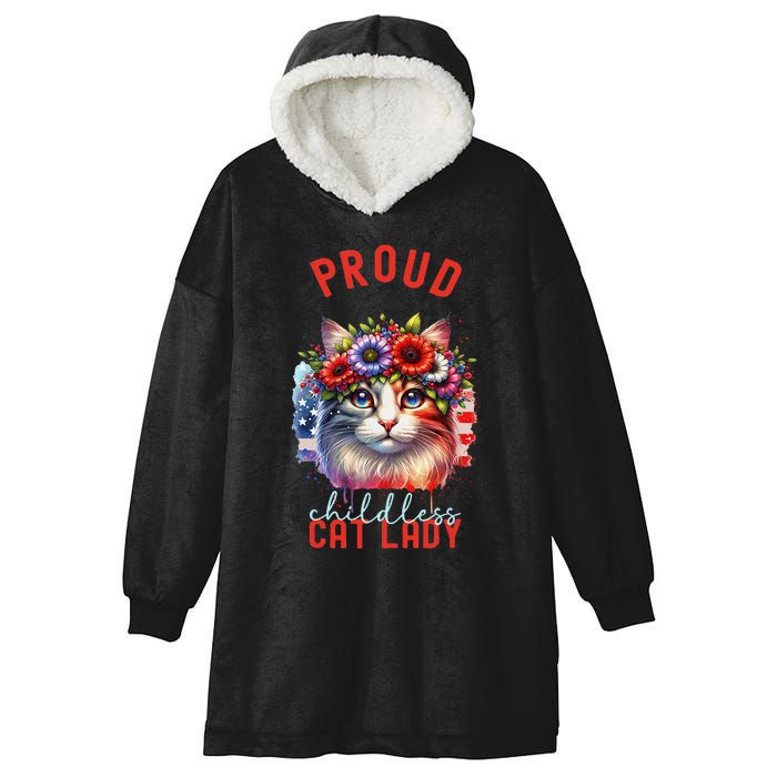 Childless Cat Ladies Election Day American Flag Cat Ladies Hooded Wearable Blanket