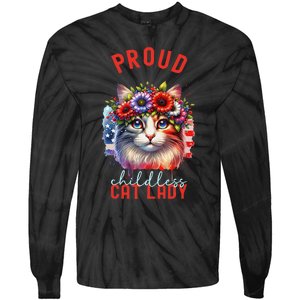 Childless Cat Ladies Election Day American Flag Cat Ladies Tie-Dye Long Sleeve Shirt