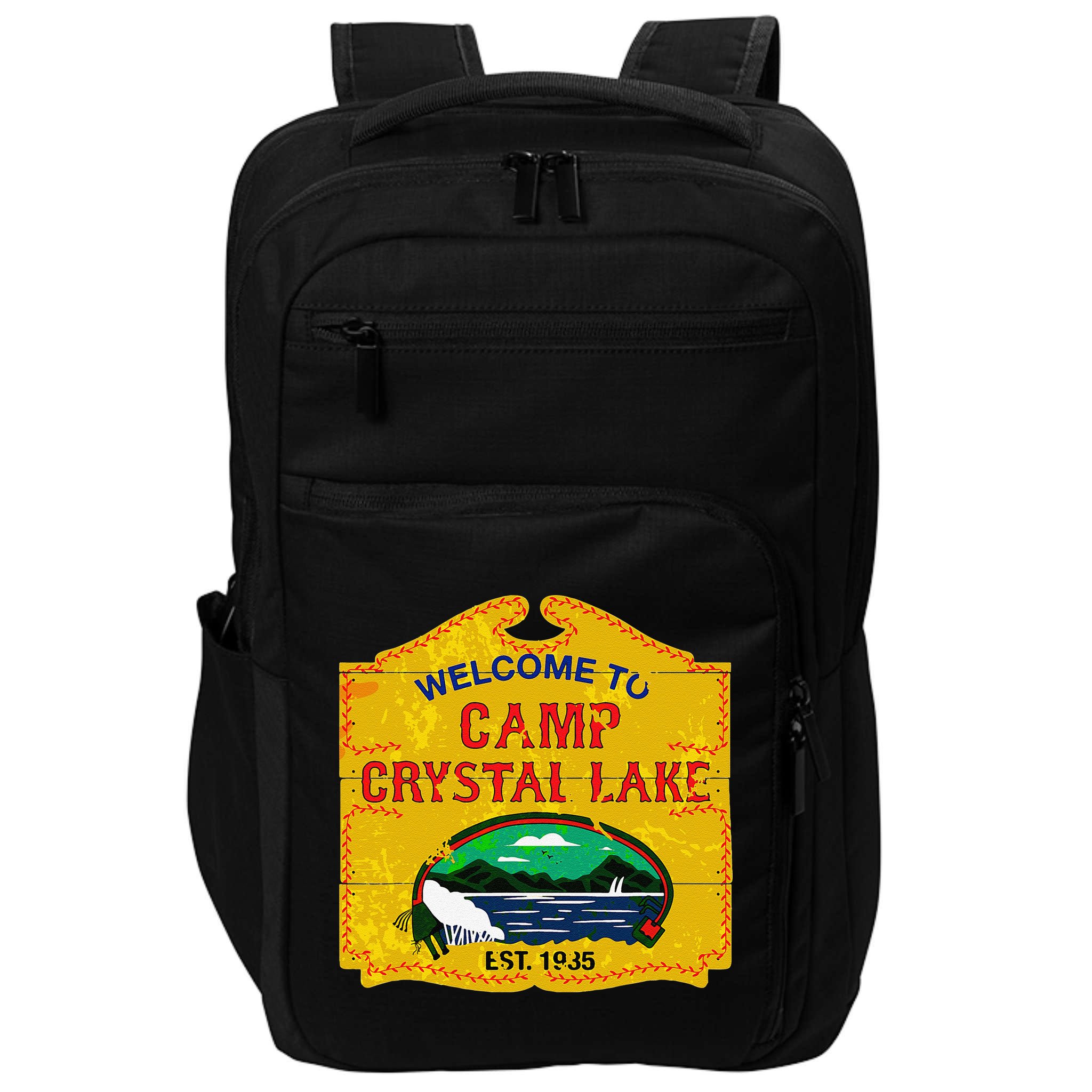 Camp Crystal Lake Halloween Funny Camping Graphic Impact Tech Backpack