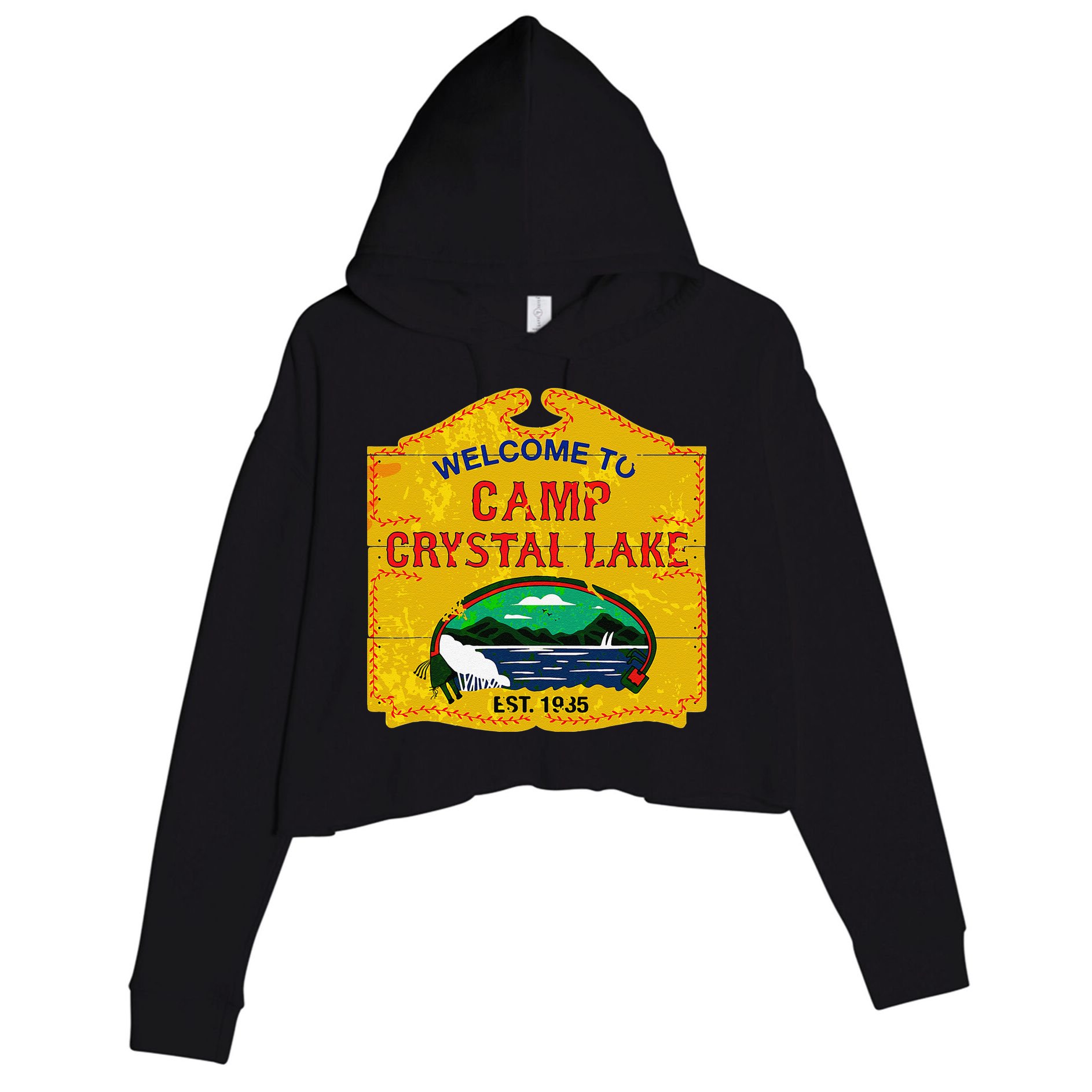 Camp Crystal Lake Halloween Funny Camping Graphic Crop Fleece Hoodie