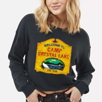Camp Crystal Lake Halloween Funny Camping Graphic Cropped Pullover Crew