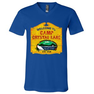 Camp Crystal Lake Halloween Funny Camping Graphic V-Neck T-Shirt