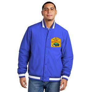 Camp Crystal Lake Halloween Funny Camping Graphic Insulated Varsity Jacket