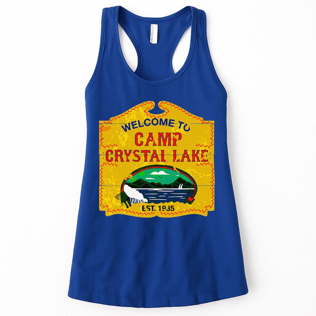 Camp Crystal Lake Halloween Funny Camping Graphic Womens Tank Top