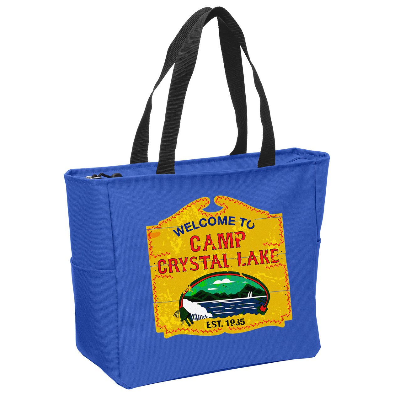 Camp Crystal Lake Halloween Funny Camping Graphic Zip Tote Bag