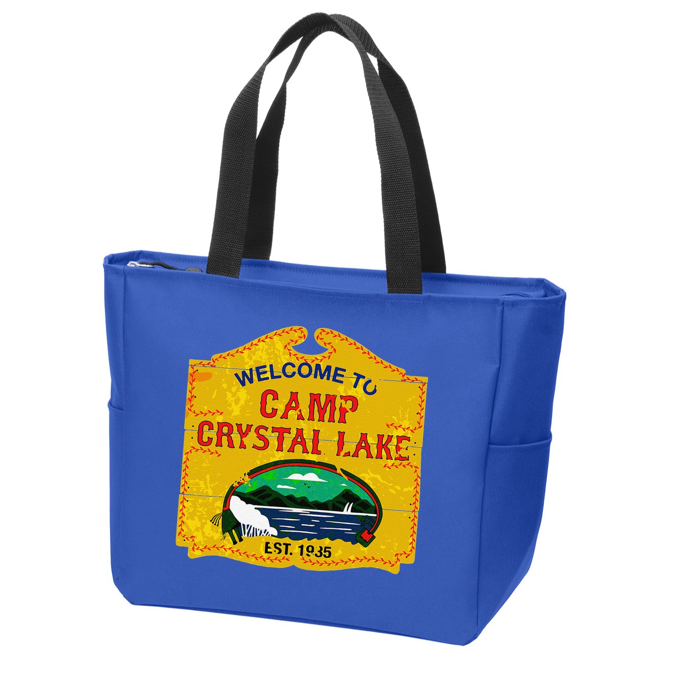 Camp Crystal Lake Halloween Funny Camping Graphic Zip Tote Bag