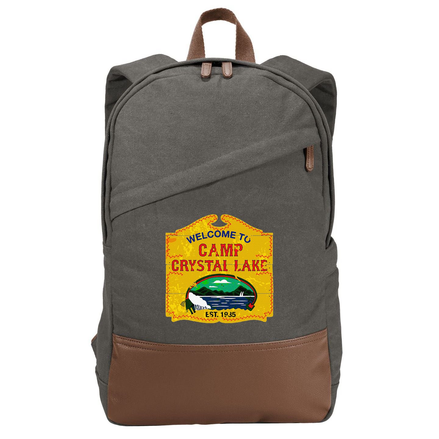 Camp Crystal Lake Halloween Funny Camping Graphic Cotton Canvas Backpack