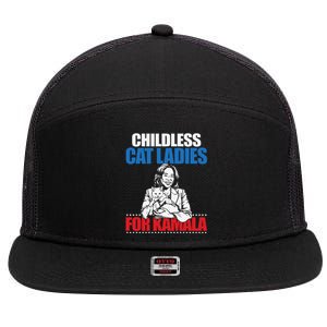 Childless Cat Ladies For Kamala 7 Panel Mesh Trucker Snapback Hat