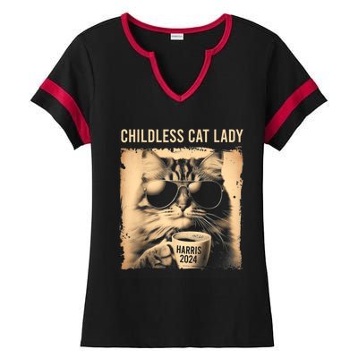 Childless Cat Lady Vintage Coffee Cat Ladies Halftime Notch Neck Tee