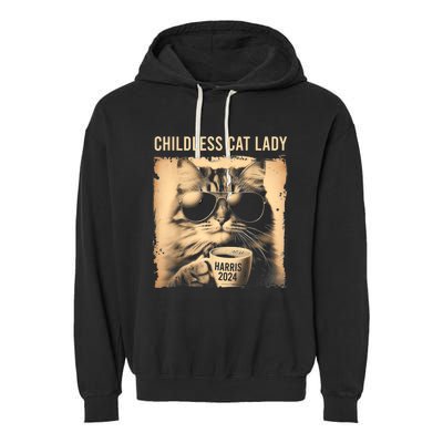 Childless Cat Lady Vintage Coffee Cat Garment-Dyed Fleece Hoodie