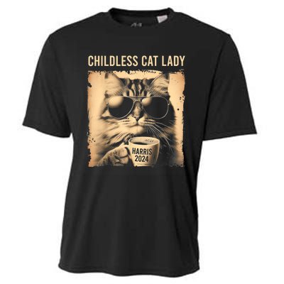 Childless Cat Lady Vintage Coffee Cat Cooling Performance Crew T-Shirt