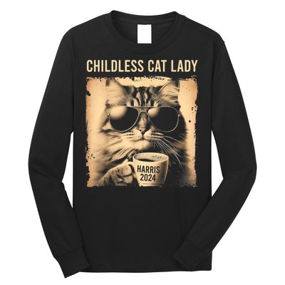 Childless Cat Lady Vintage Coffee Cat Long Sleeve Shirt