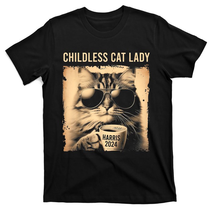 Childless Cat Lady Vintage Coffee Cat T-Shirt