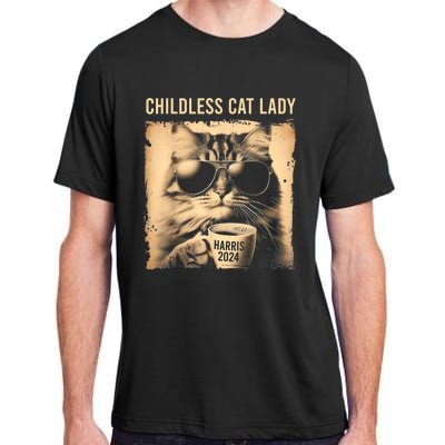 Childless Cat Lady Vintage Coffee Cat Adult ChromaSoft Performance T-Shirt