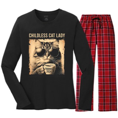 Childless Cat Lady Vintage Coffee Cat Women's Long Sleeve Flannel Pajama Set 