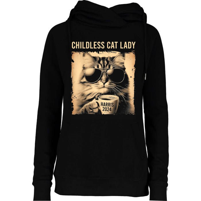 Childless Cat Lady Vintage Coffee Cat Womens Funnel Neck Pullover Hood