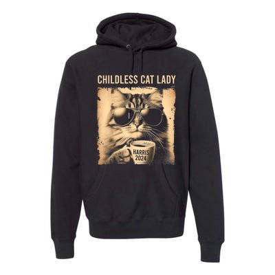 Childless Cat Lady Vintage Coffee Cat Premium Hoodie